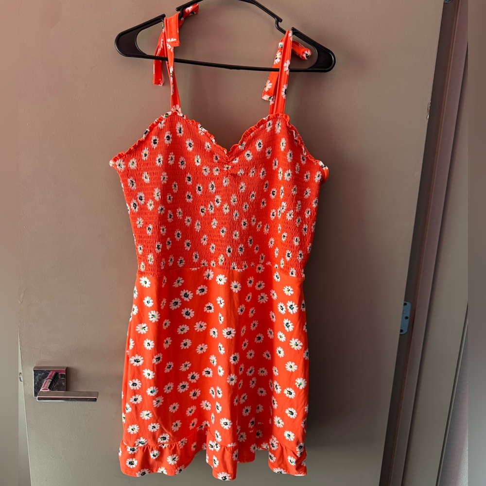 No Boundaries Bright Orange Dress with White Floral Pattern